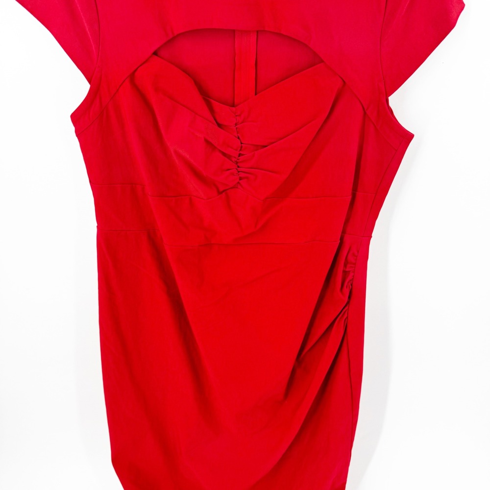 ModCloth Red Cutout Sweetheart Sheath Dress Plus Size 1X Cap Sleeve Ruched - Picture 2 of 6